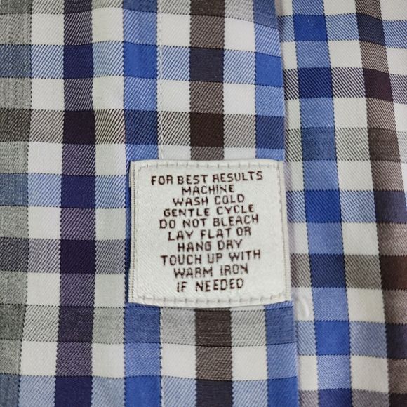 Peter Millar Mens XL Crown Sport Long Sleeve Button Down Tattersall Blue Brown - Picture 9 of 11